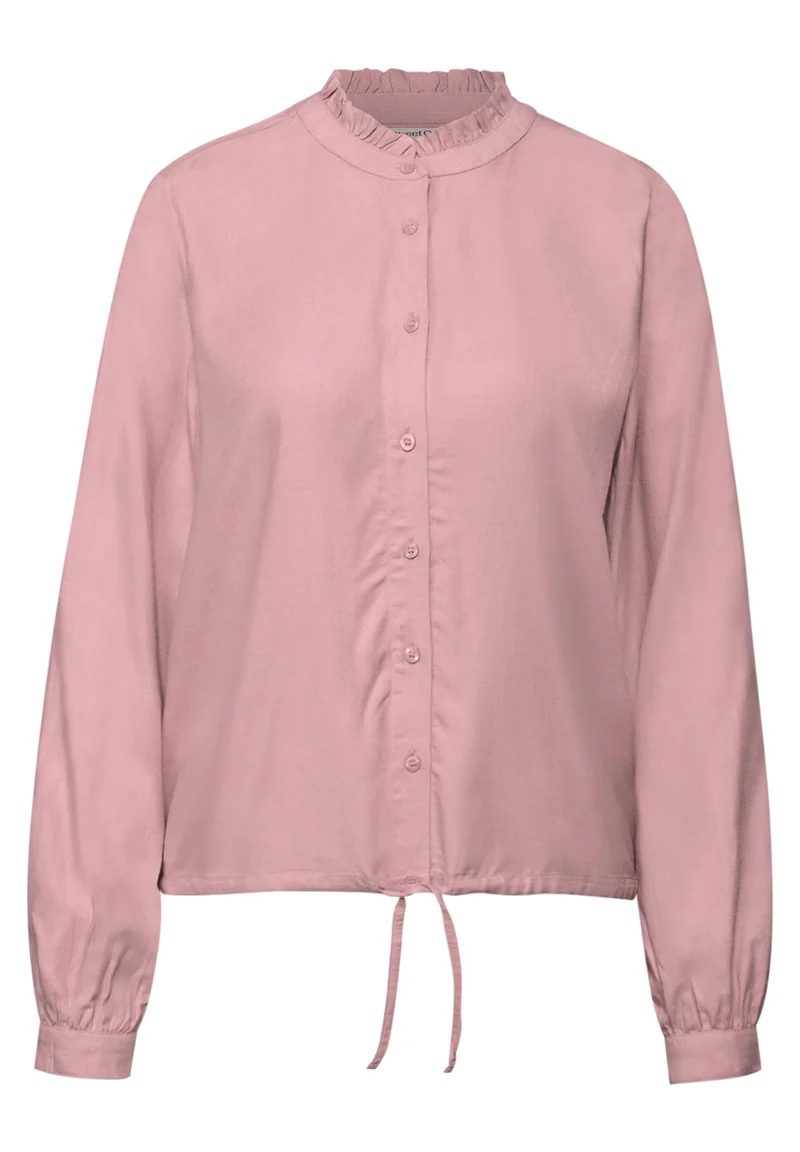Buttoned melange blouse w fril, powder pink mel.