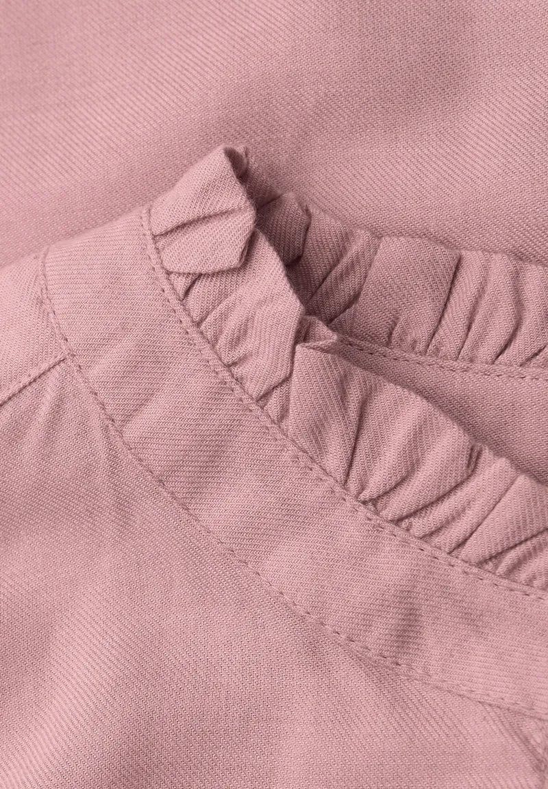 Buttoned melange blouse w fril, powder pink mel.