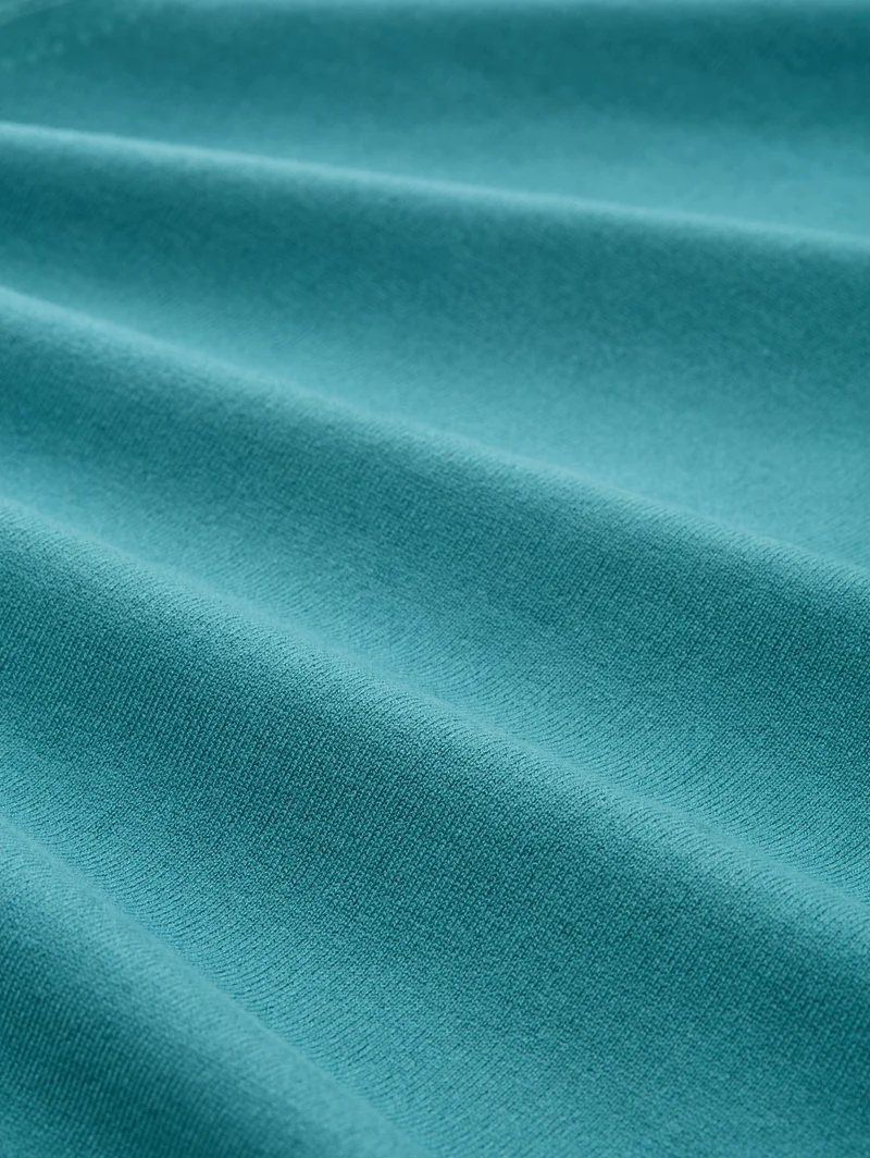 knit crew-neck with button det, tropical teal