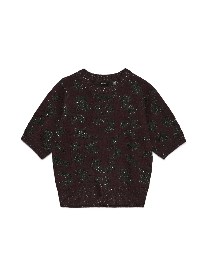 VMZUZU 2/4 O-NECK PULLOVER, Winetasting/W. BLACK + SEQUINS