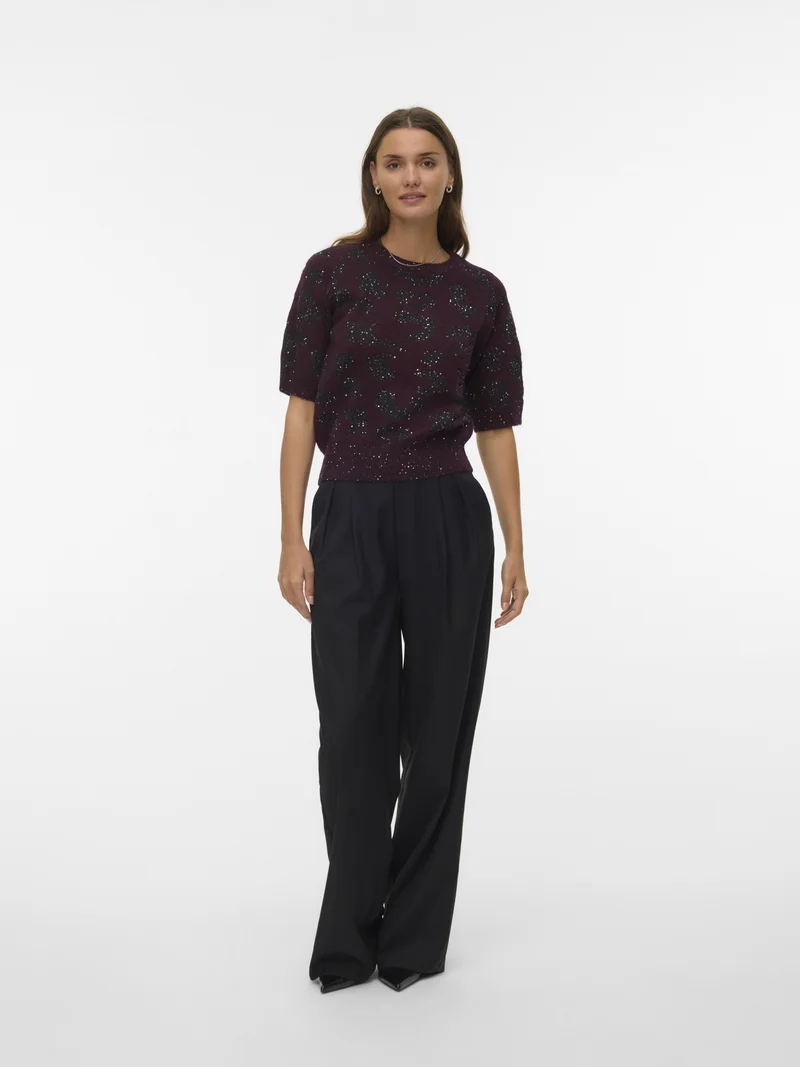 VMZUZU 2/4 O-NECK PULLOVER, Winetasting/W. BLACK + SEQUINS