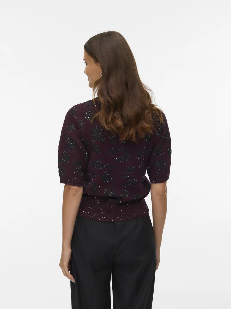 VMZUZU 2/4 O-NECK PULLOVER, Winetasting/W. BLACK + SEQUINS