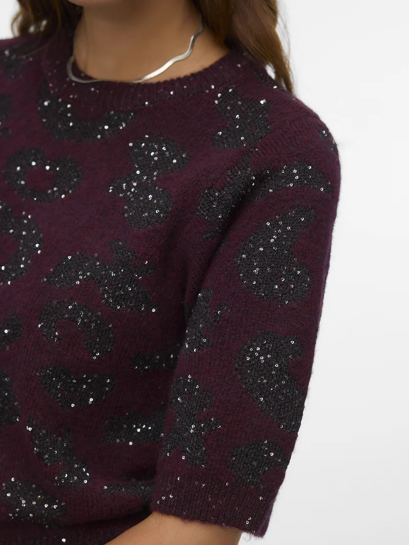 VMZUZU 2/4 O-NECK PULLOVER, Winetasting/W. BLACK + SEQUINS