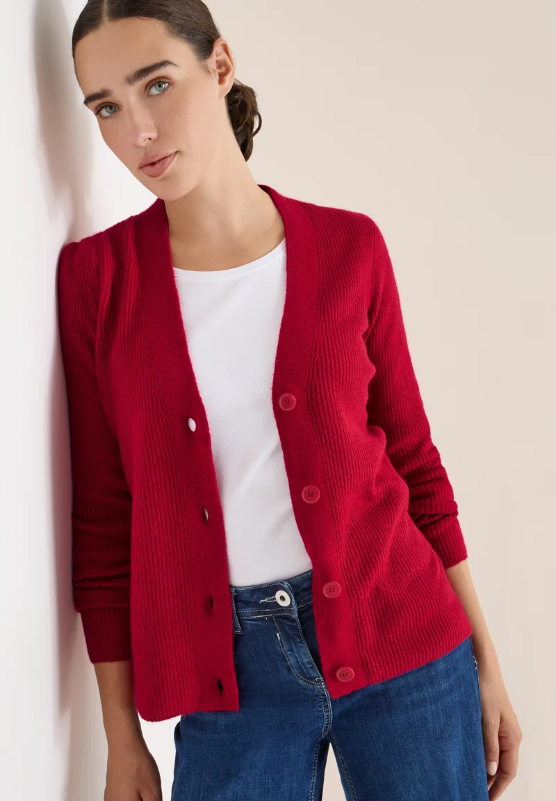 NOS_Cosy rib-mix Cardigan, beaujolais red
