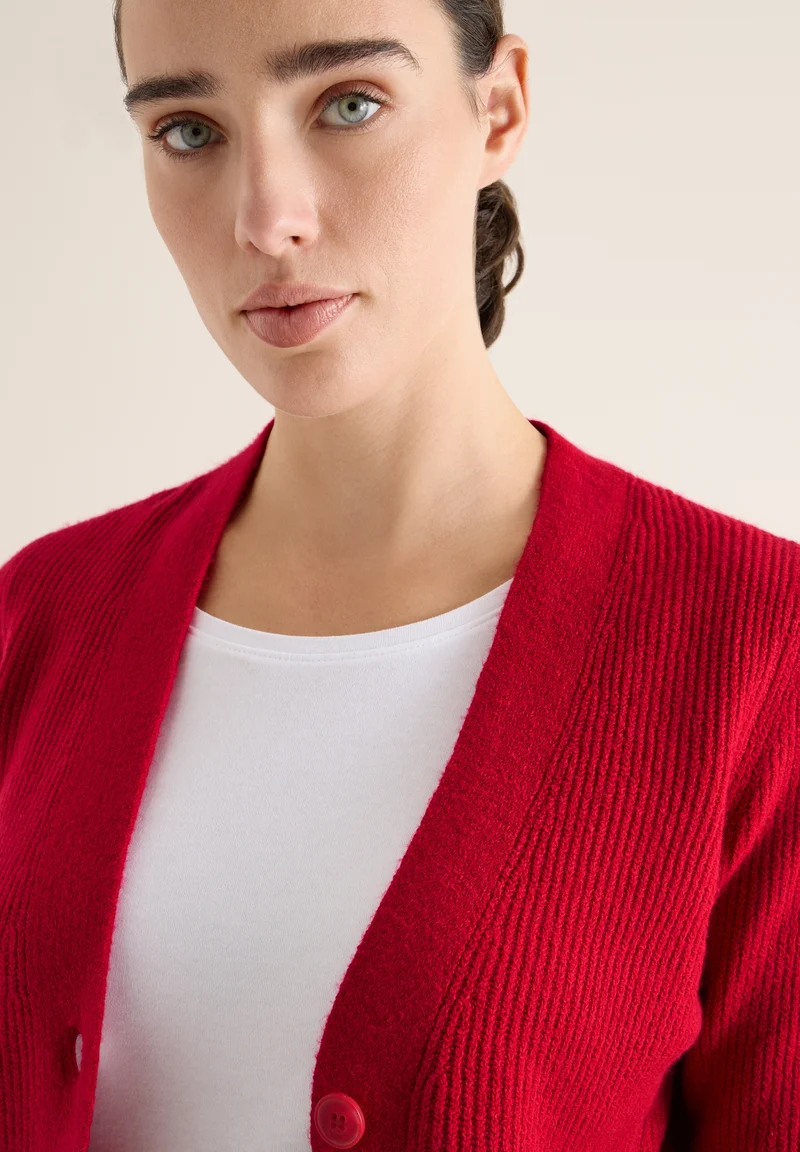 NOS_Cosy rib-mix Cardigan, beaujolais red