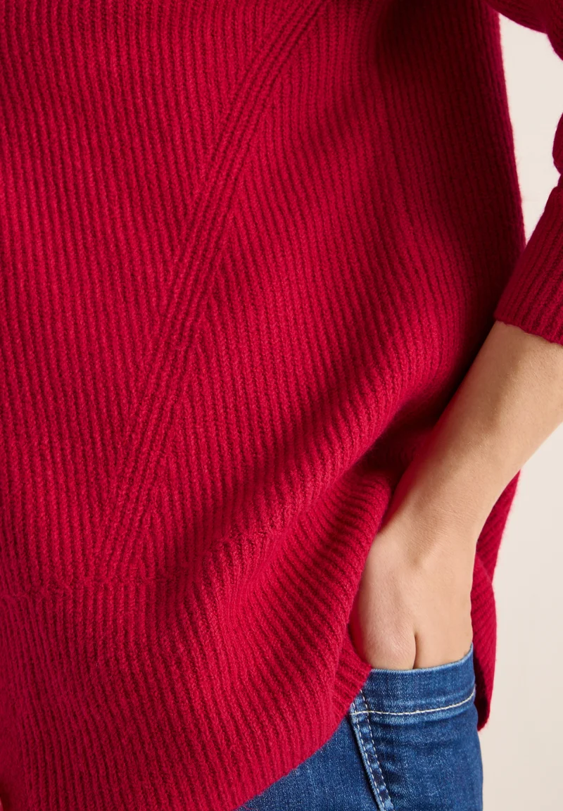 NOS_Cosy rib-mix Cardigan, beaujolais red