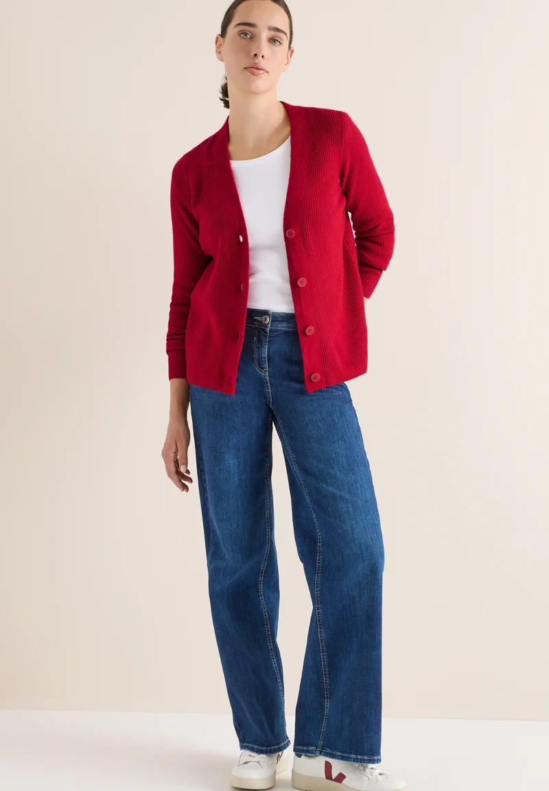NOS_Cosy rib-mix Cardigan, beaujolais red