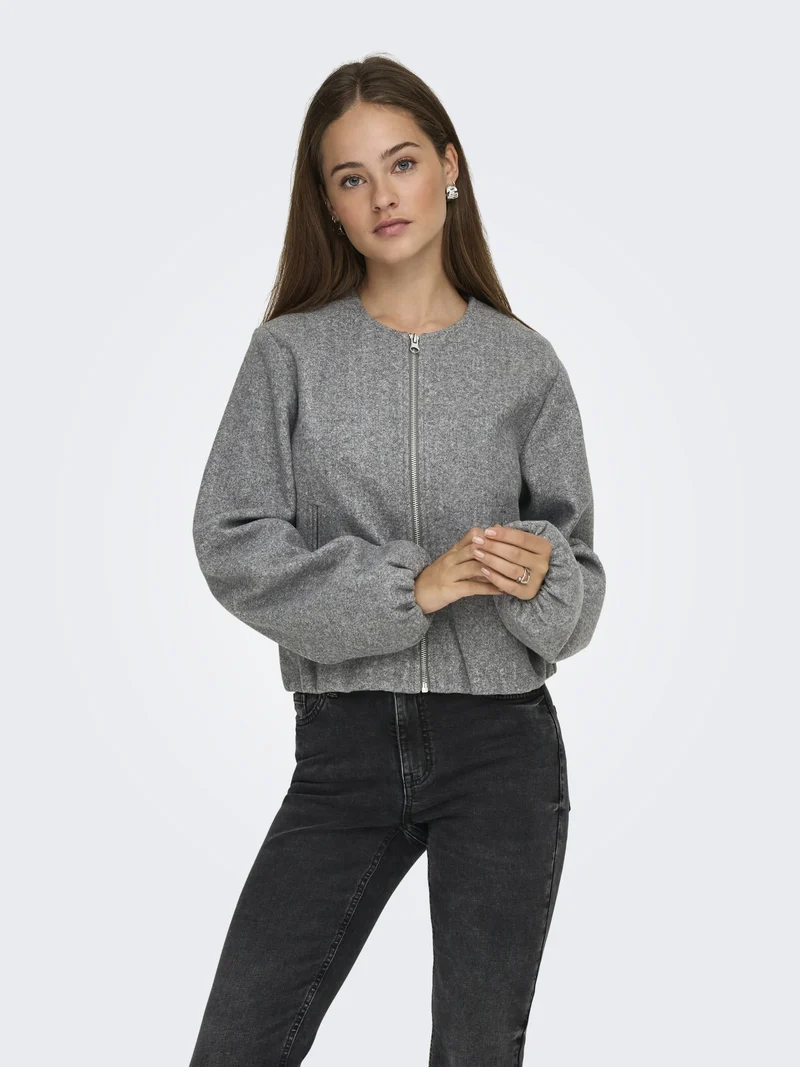 JDYOFIR BALLOON SHORT JACKET OTW YF, Medium Grey Melange