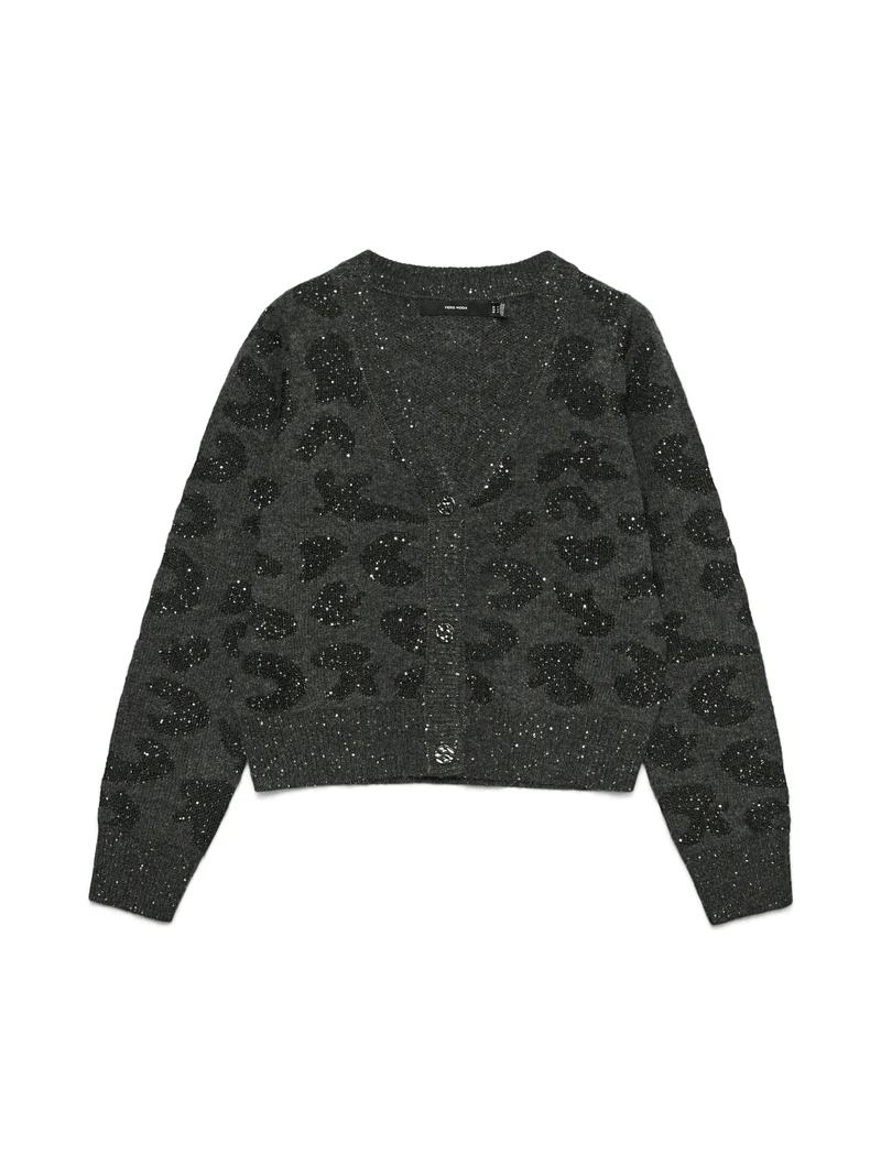 VMZUZU LS V-NECK CARDIGAN, Dark Grey Melange/W. BLACK + SEQUIN