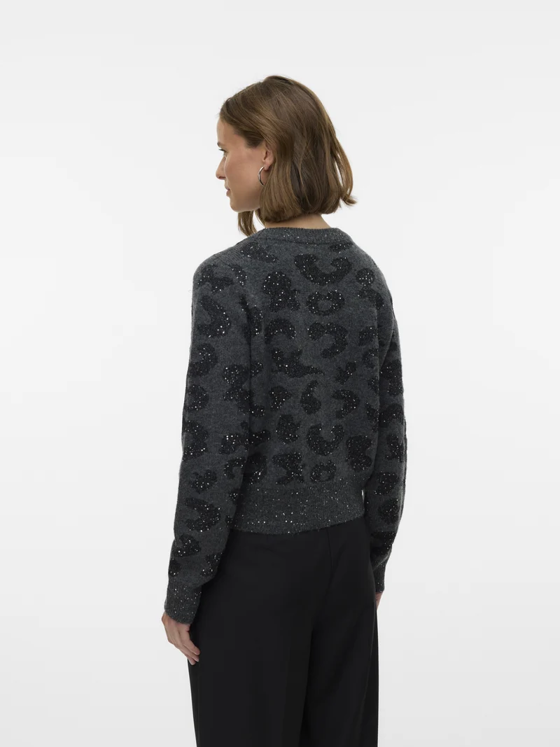 VMZUZU LS V-NECK CARDIGAN, Dark Grey Melange/W. BLACK + SEQUIN