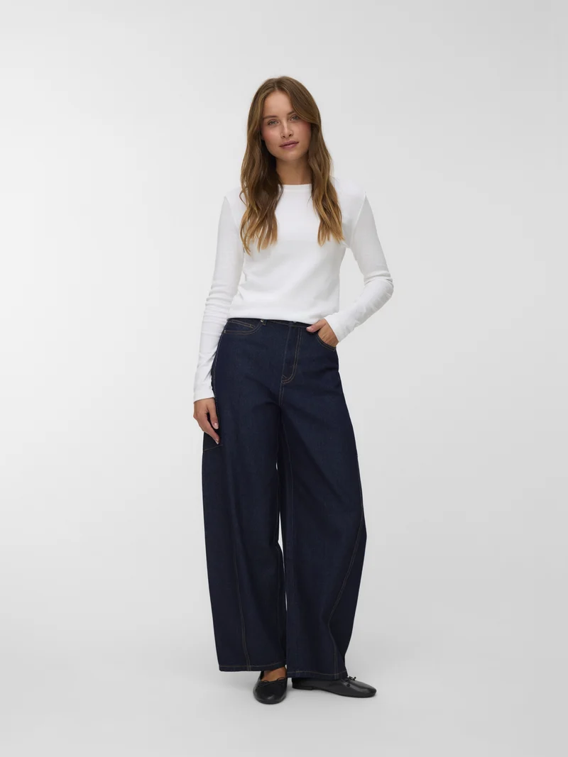 VMKAITLIN HR WIDE BARREL JEANS SI35, Dark Blue Denim