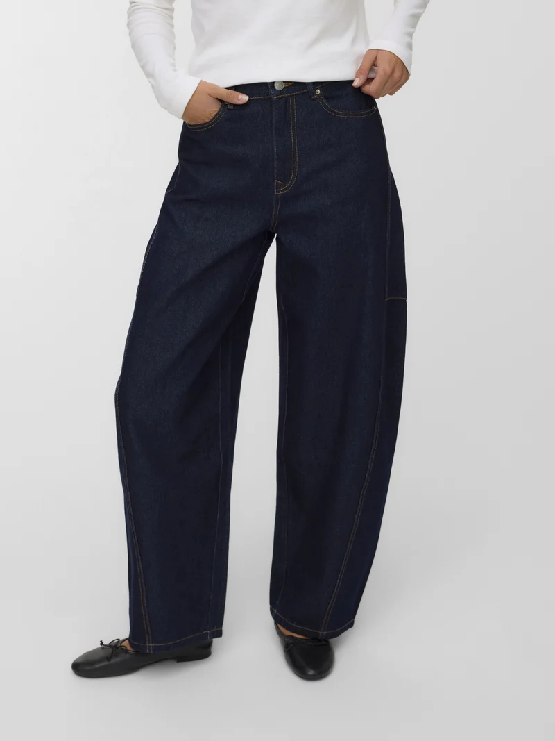 VMKAITLIN HR WIDE BARREL JEANS SI35, Dark Blue Denim