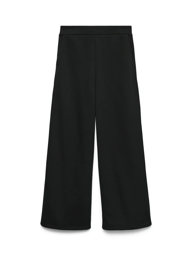 VMDAISY PEARL SWEAT HW WIDE PANT JR, Black/W. PEARLS ON POCKET