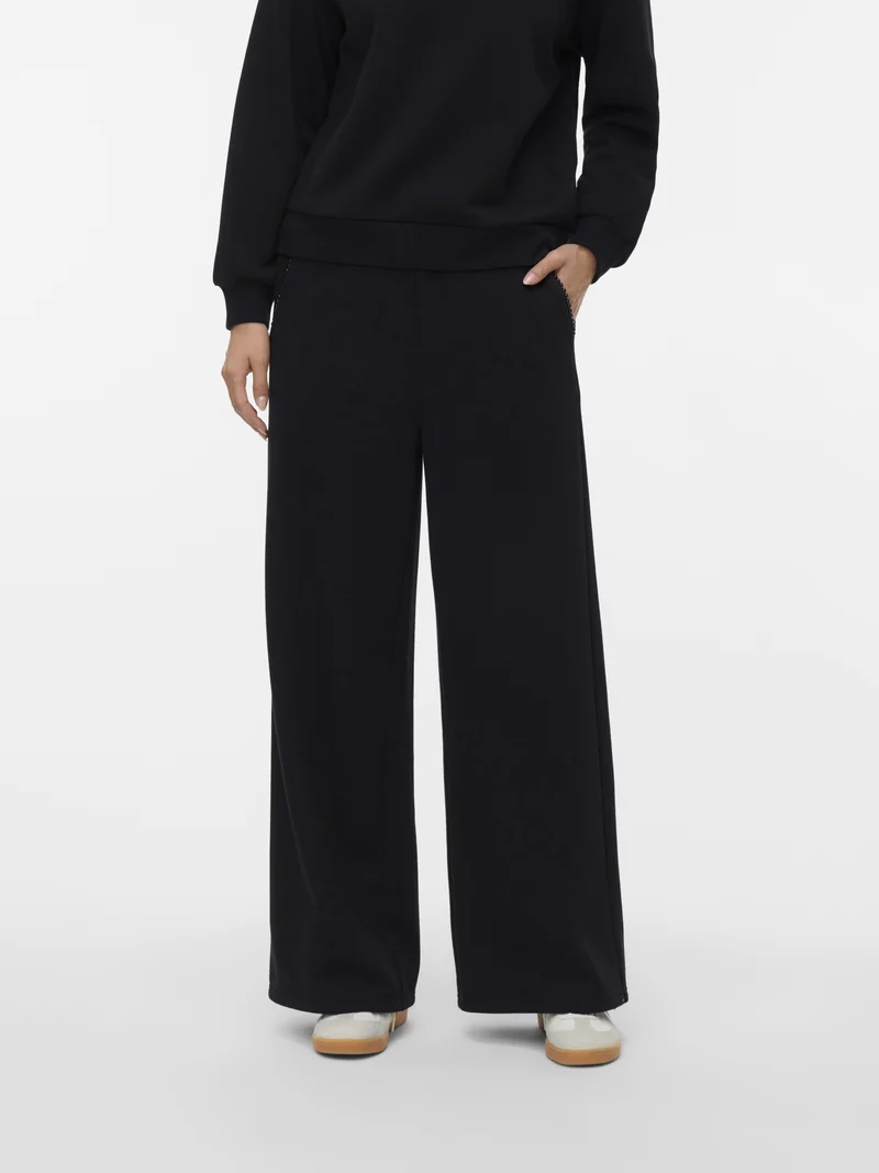 VMDAISY PEARL SWEAT HW WIDE PANT JR, Black/W. PEARLS ON POCKET