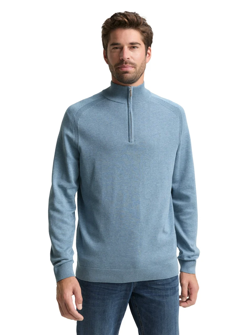 basic knit troyer, faded blue melange