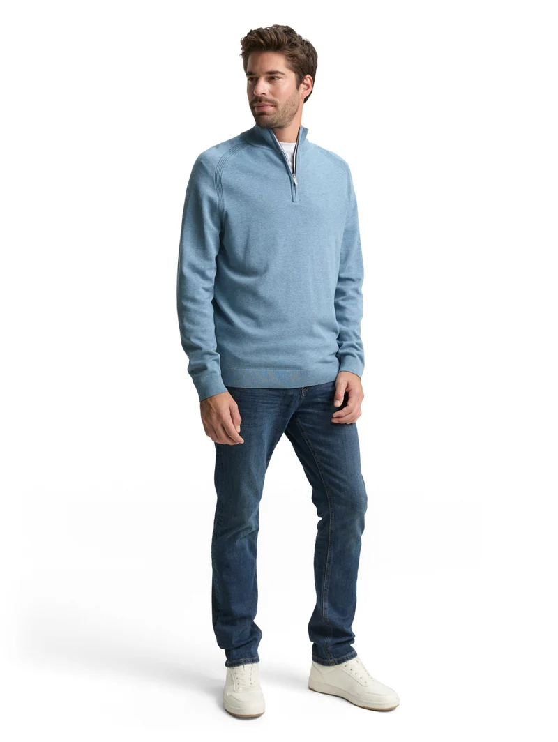 basic knit troyer, faded blue melange