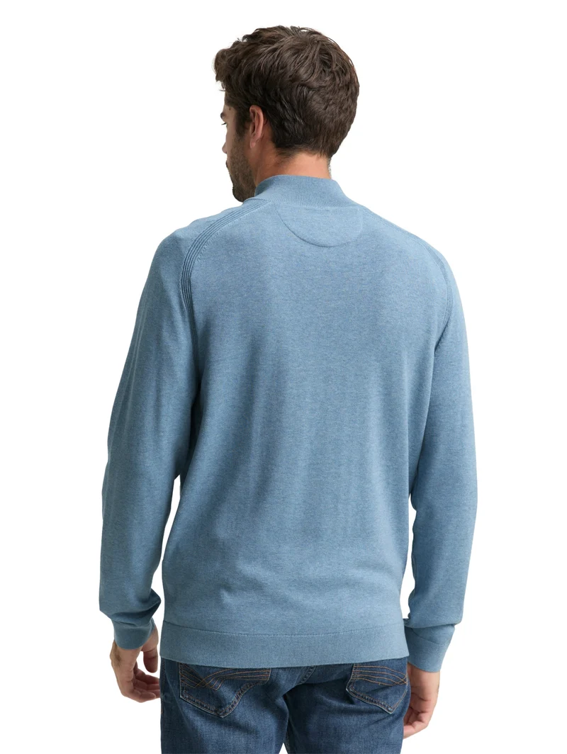 basic knit troyer, faded blue melange
