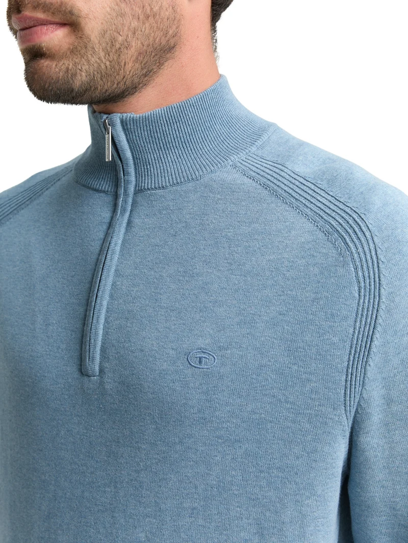 basic knit troyer, faded blue melange