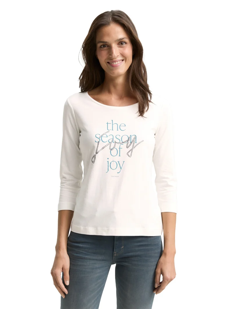 T-shirt crew neck frontprint, Soft Clear White