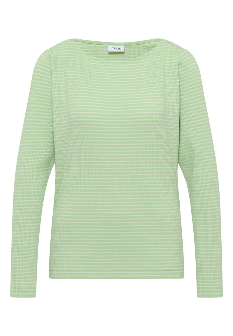 Stripe Rib Boatneck Shirt, bamboo green