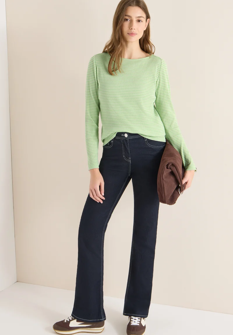 Stripe Rib Boatneck Shirt, bamboo green