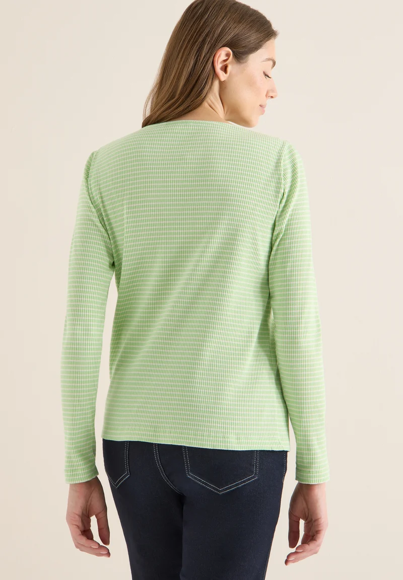 Stripe Rib Boatneck Shirt, bamboo green