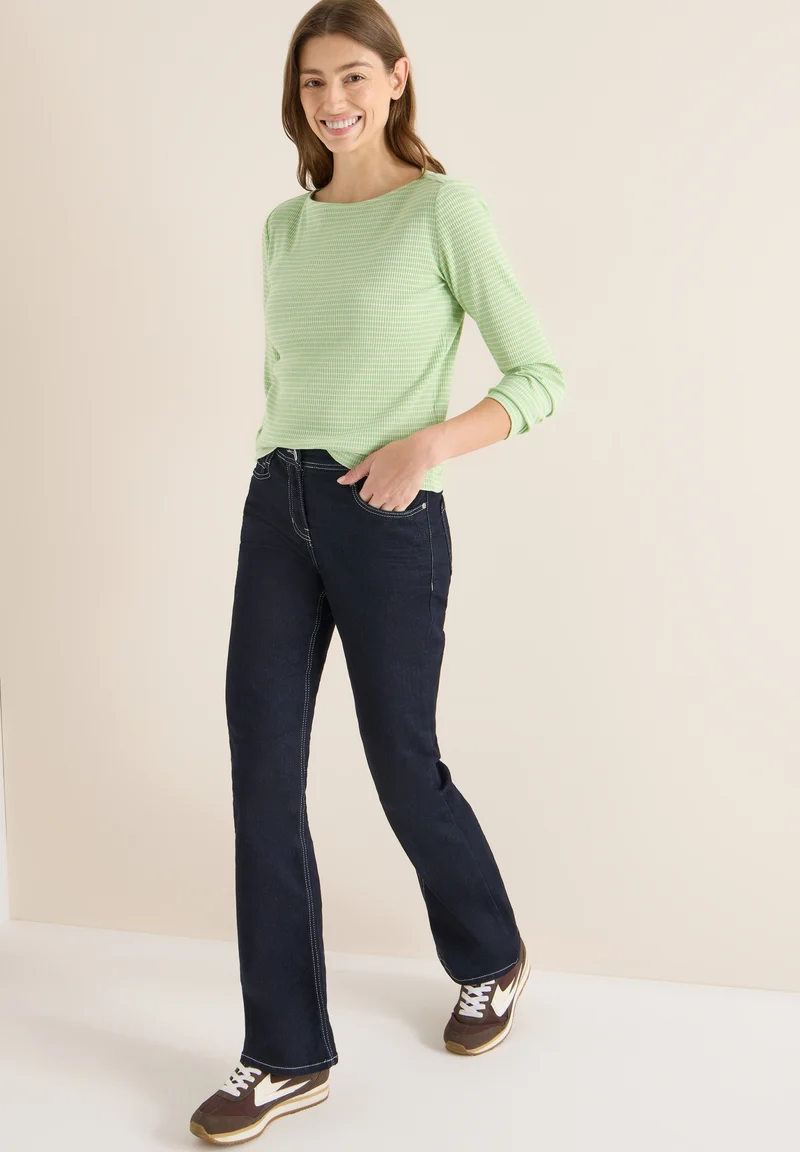 Stripe Rib Boatneck Shirt, bamboo green