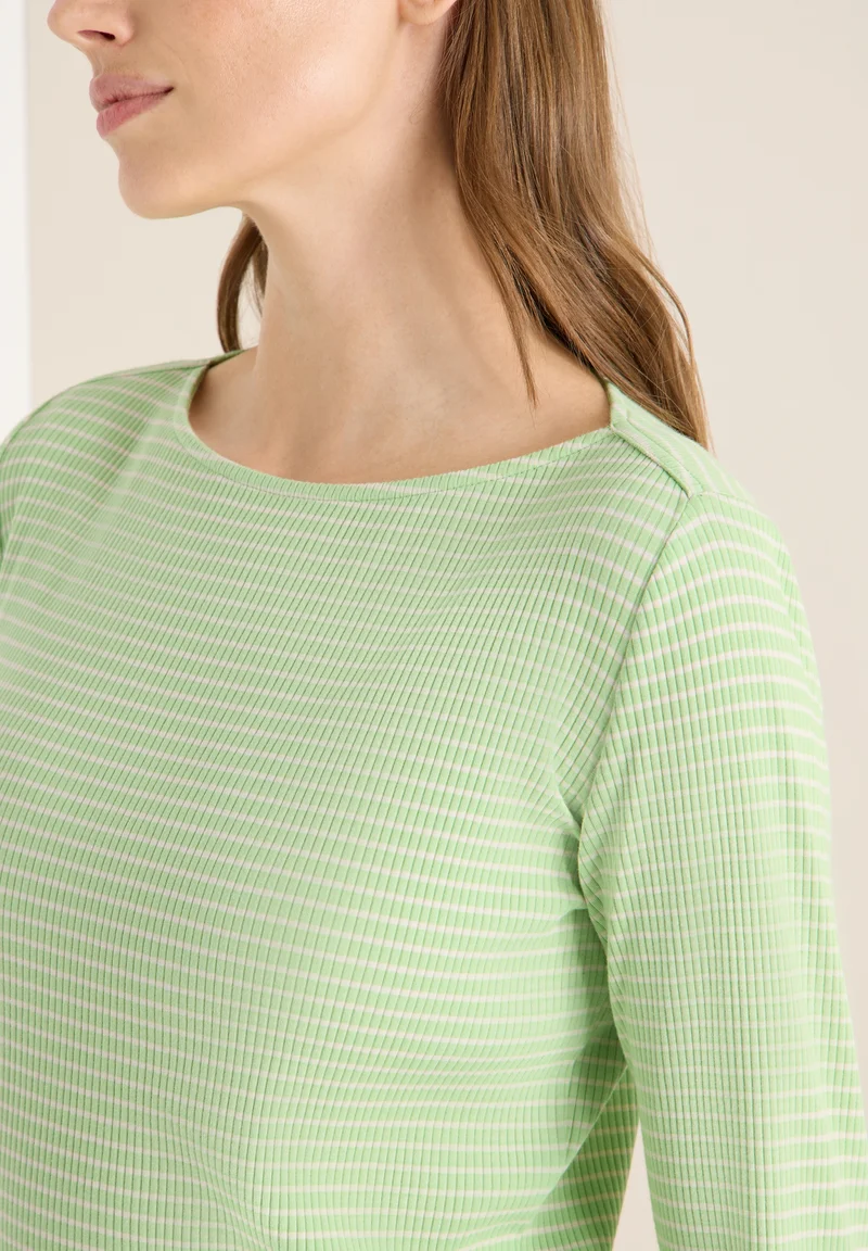 Stripe Rib Boatneck Shirt, bamboo green