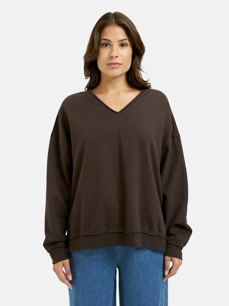 OVERSIZE SWEATSHIRT OPEN EDGES VN, CHOCO