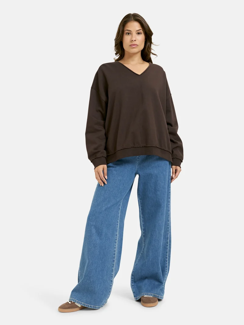 OVERSIZE SWEATSHIRT OPEN EDGES VN, CHOCO