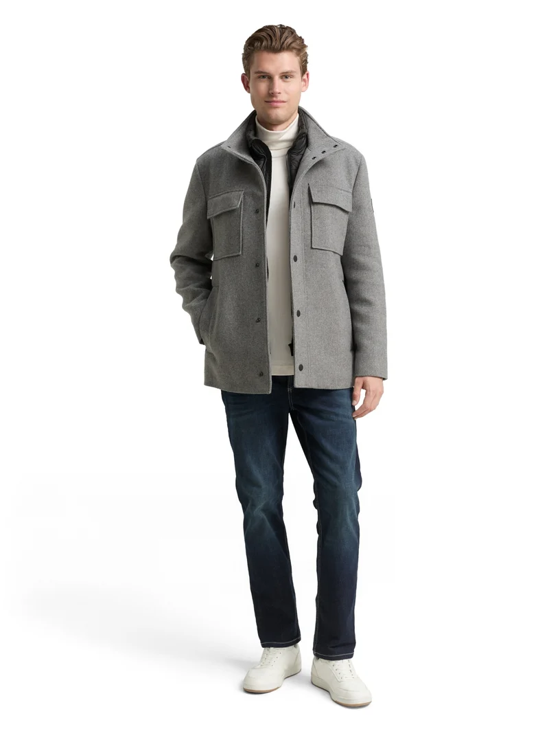 2 in 1 wool jacket, light stone grey wool twill