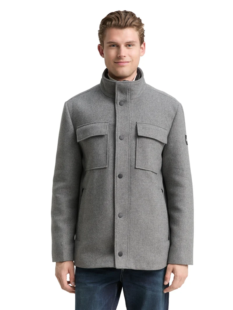 2 in 1 wool jacket, light stone grey wool twill