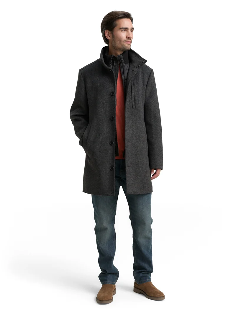 2 in 1 wool coat, dark grey black herringbone