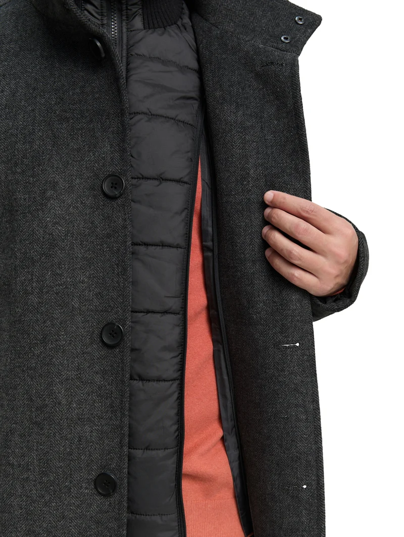 2 in 1 wool coat, dark grey black herringbone