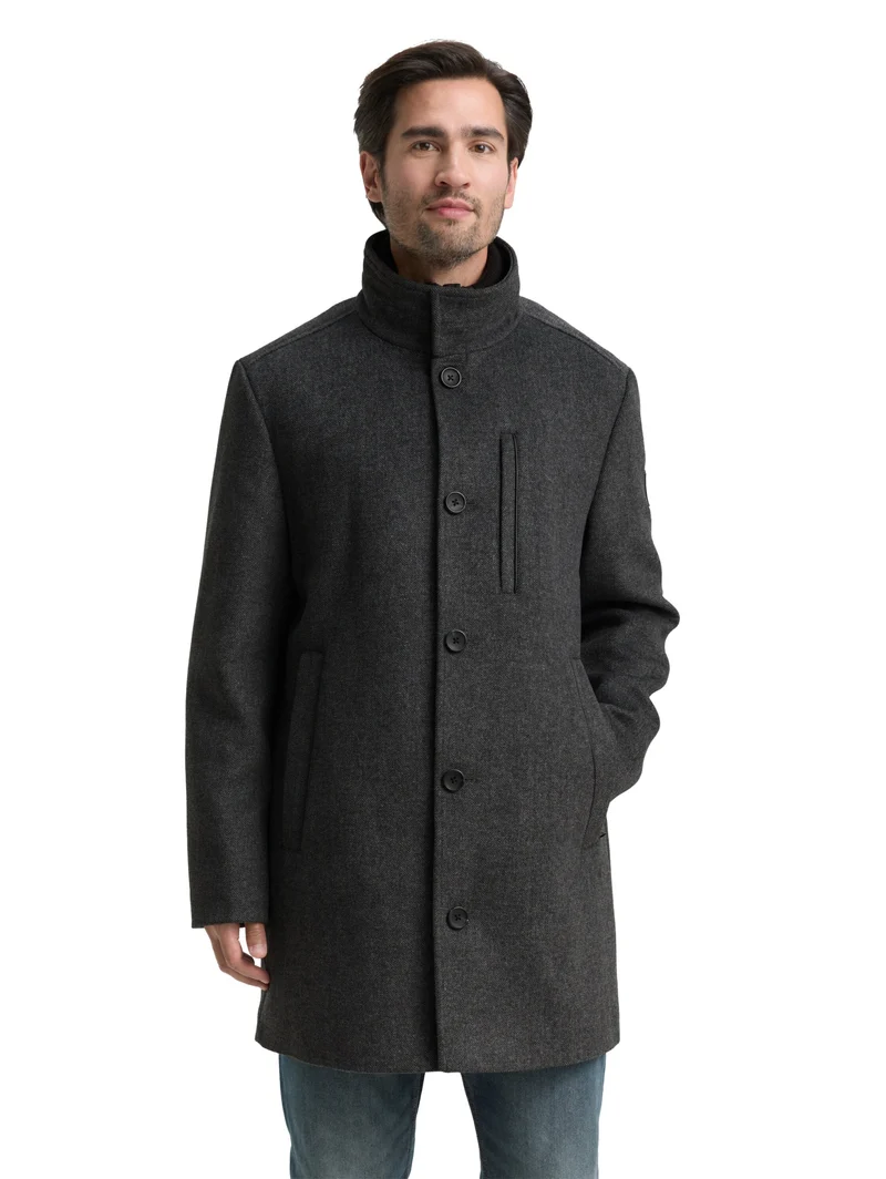 2 in 1 wool coat, dark grey black herringbone