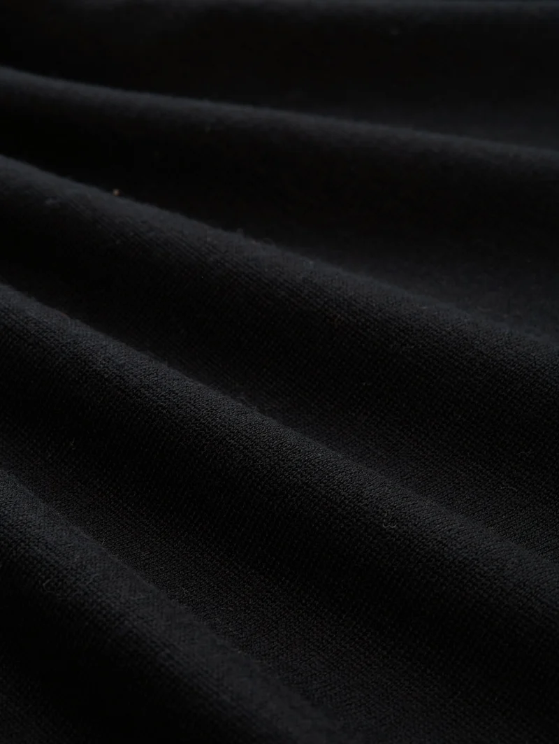 merino wool knit polo, Black