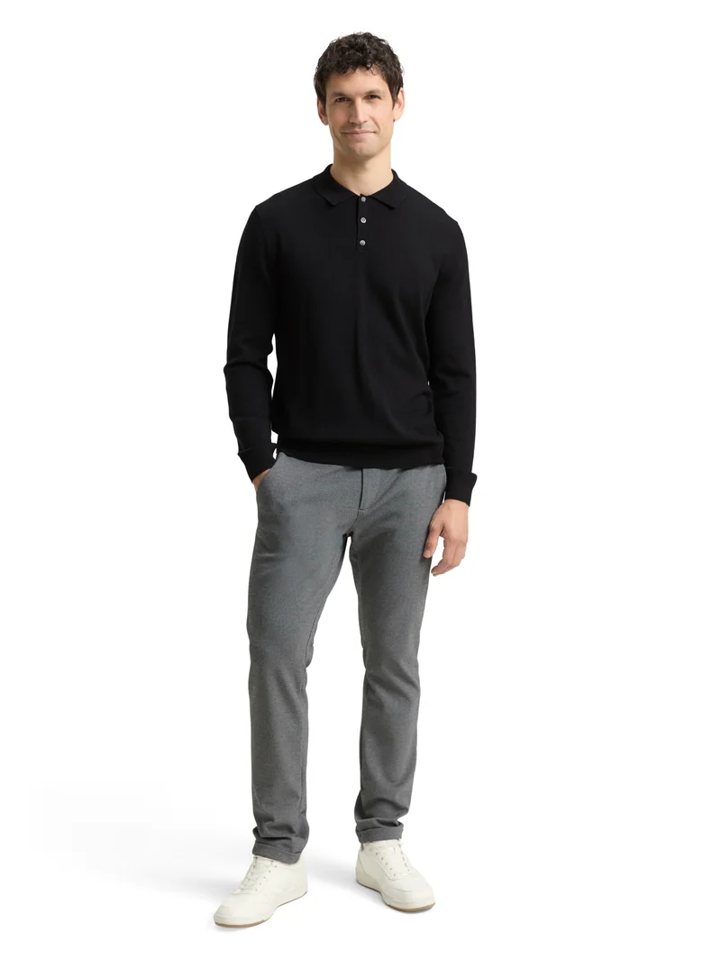 merino wool knit polo, Black