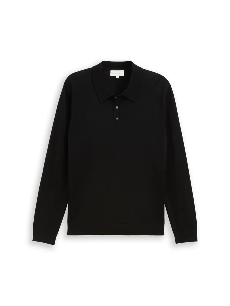 merino wool knit polo, Black