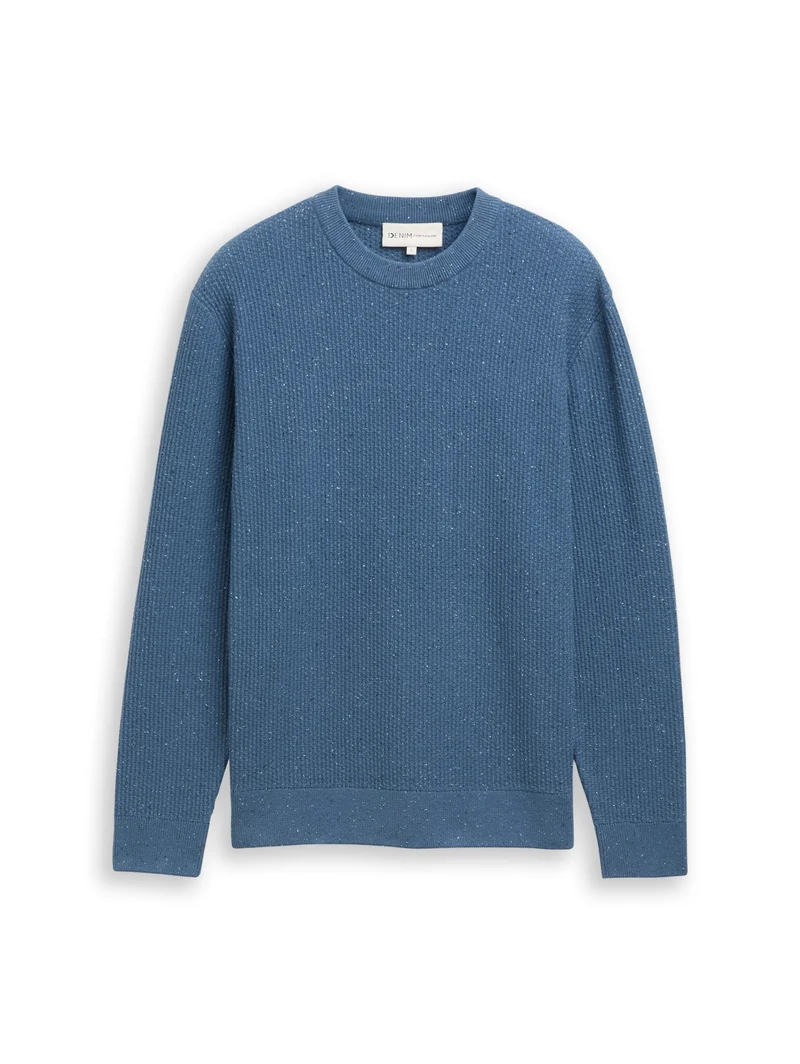 multi color nep crew neck knit, denim blue multicolor neps