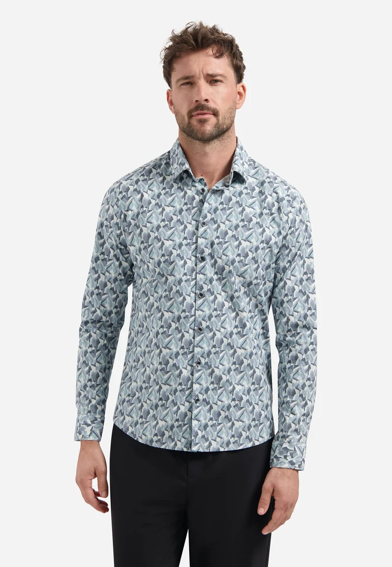 Shirt Stretch Allover Printed, Dark Steel