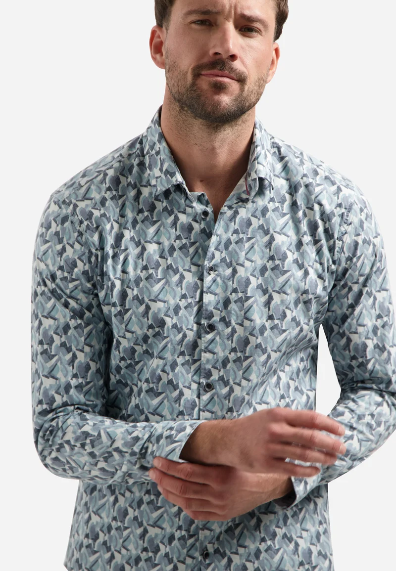 Shirt Stretch Allover Printed, Dark Steel