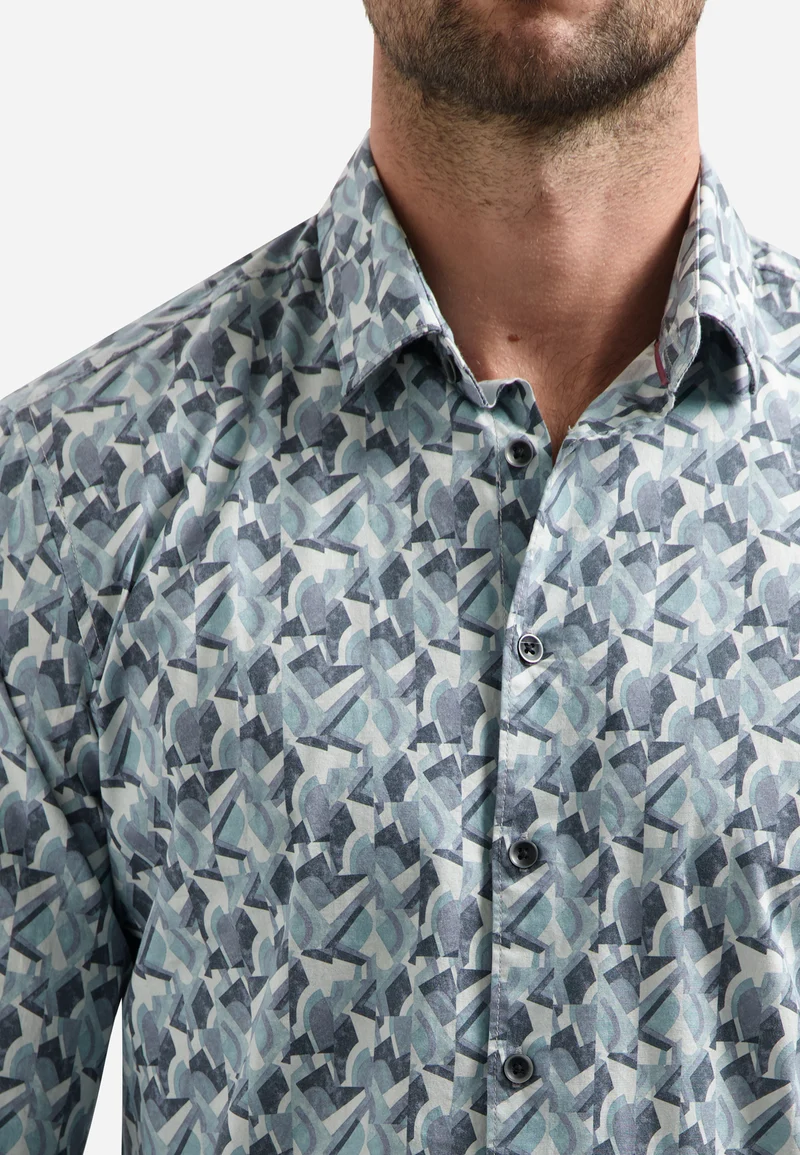 Shirt Stretch Allover Printed, Dark Steel