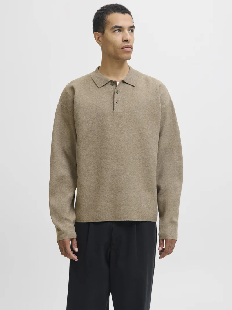 JPRBLABRADFORT KNIT POLO, Brindle/Melange