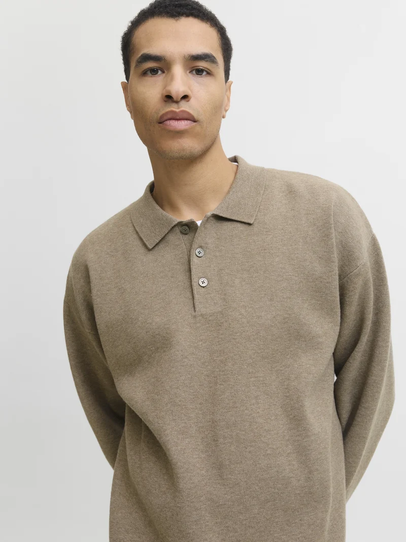 JPRBLABRADFORT KNIT POLO, Brindle/Melange