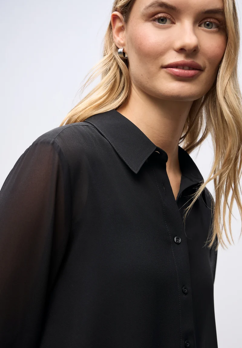 Chiffon buttoned shirtcollar b, Black