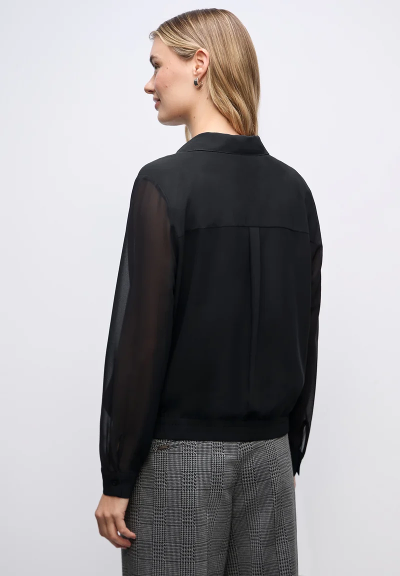 Chiffon buttoned shirtcollar b, Black