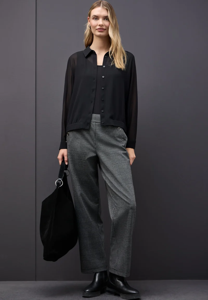 Chiffon buttoned shirtcollar b, Black