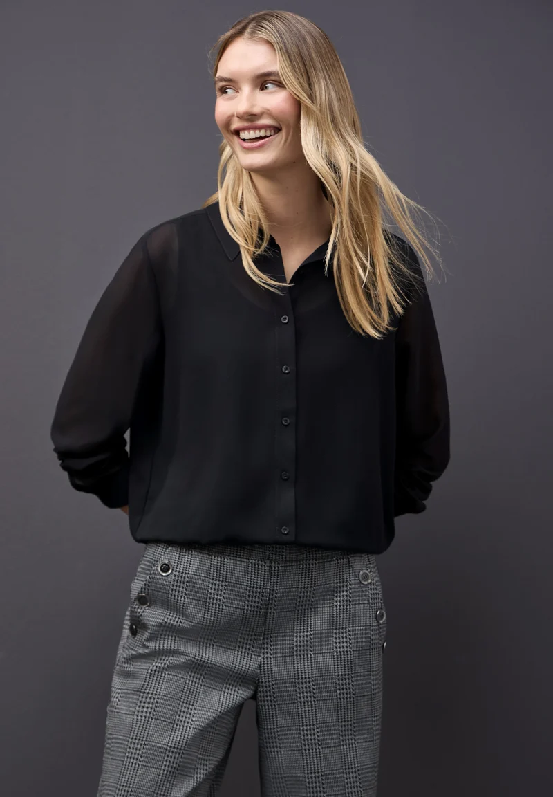 Chiffon buttoned shirtcollar b, Black