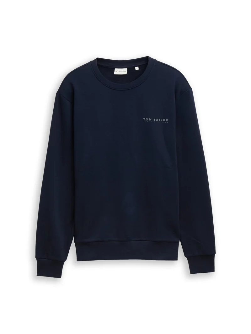 printed crew neck sweater, sky captain blue
