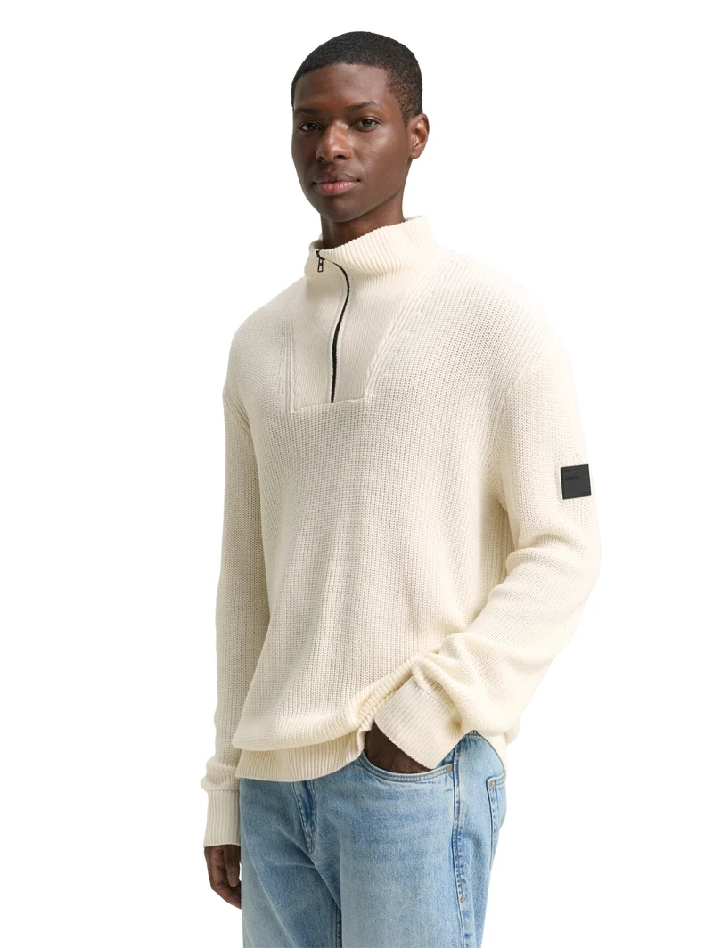 relaxed knit troyer, Wool White